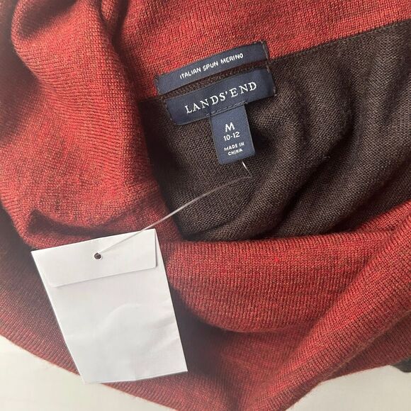 Land’s End Women’s Sweater Dress 100% Merino Wool Cowl Neck Size M Dark Brown - Picture 3 of 13